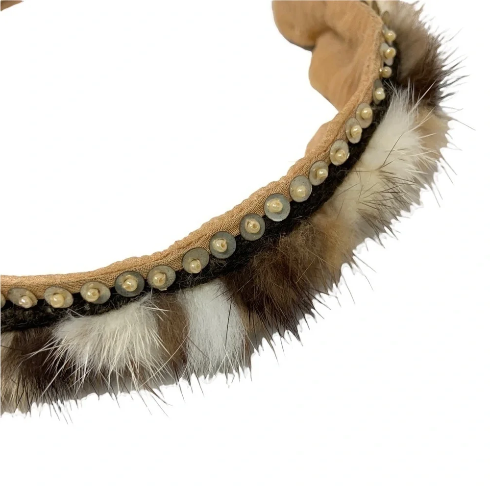 Mignonne Gavigan Fur Beaded Headband Silk Lined Rare